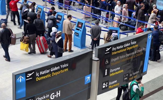 عدد من مصطلحات اللغة التركية الهامة على لوحة إرشاد في أحد المطارات