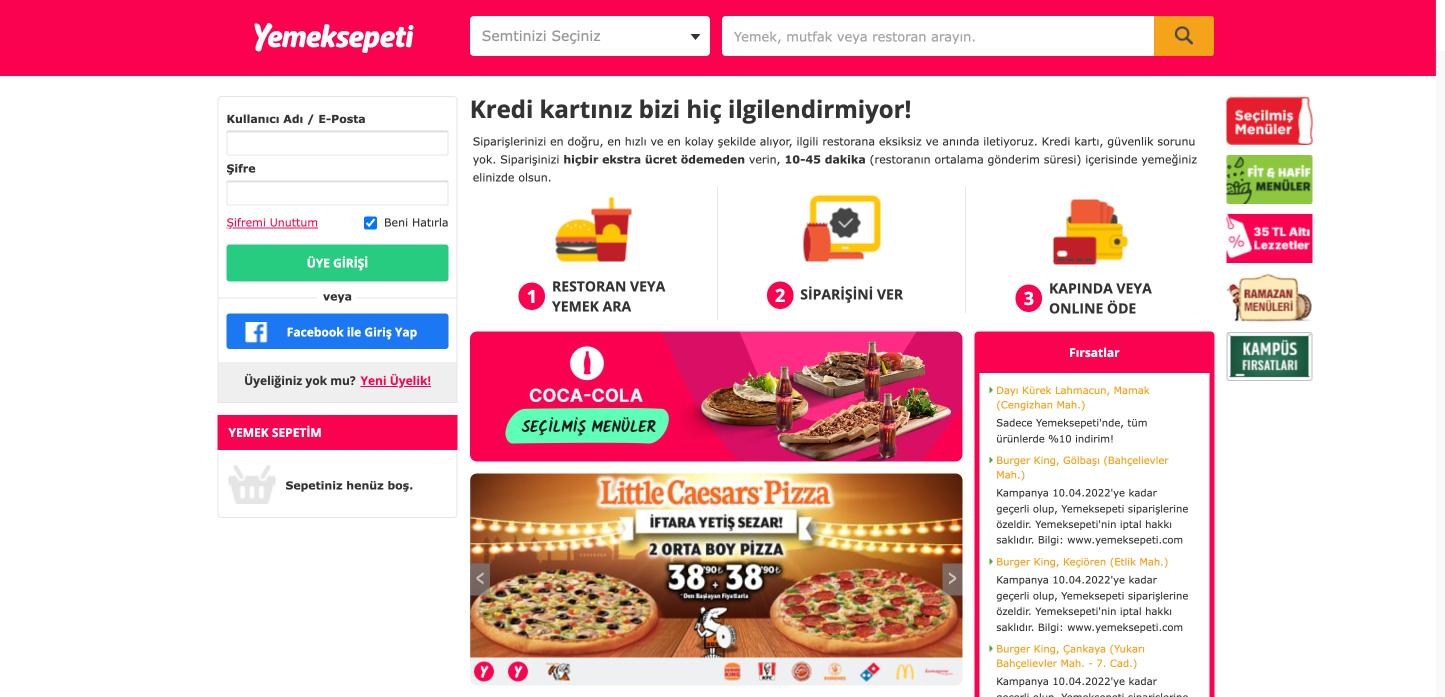 تطبيق "Yemek Sepeti" لطلب الطعام في تركيا