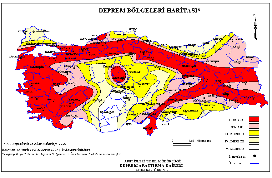 خريطة مناطق الزلازل في تركيا (AFAD)